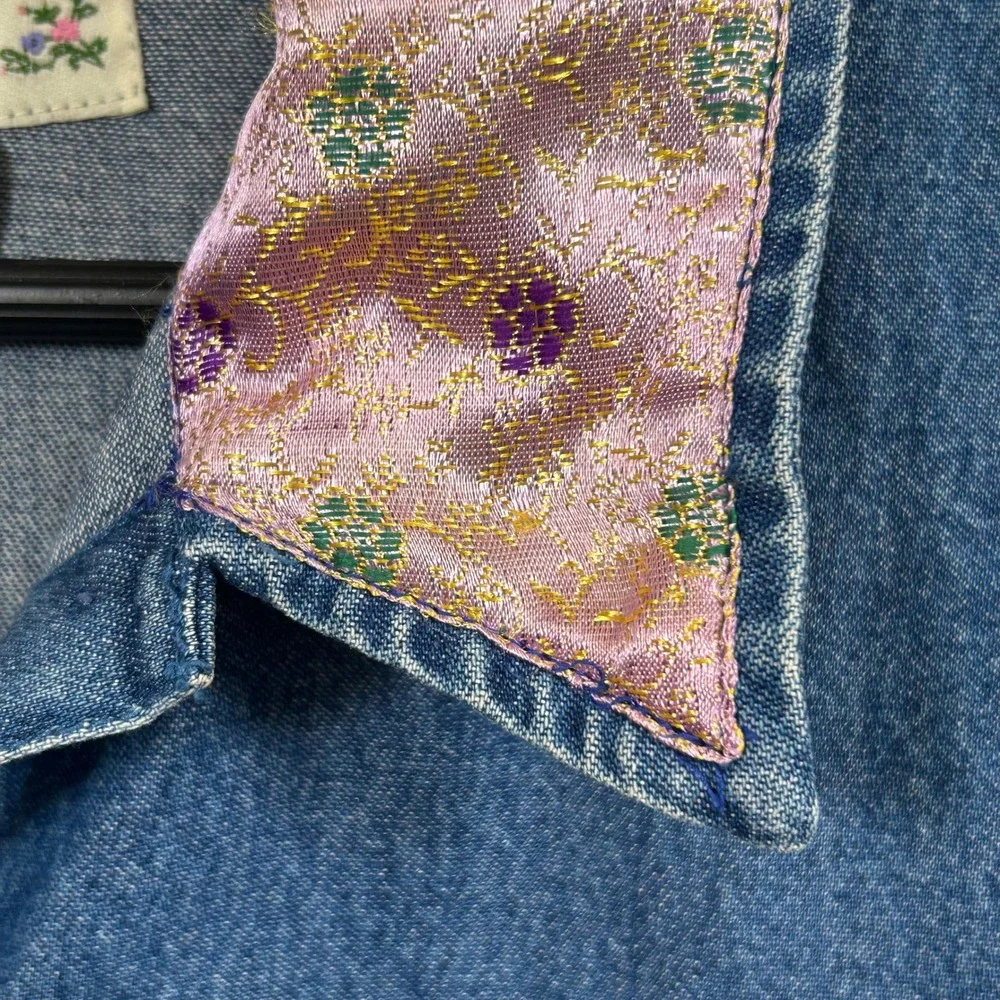 Vintage 90s Tantrums Petite Denim Jacket Women PL Embroidered Cat Art Whimsical